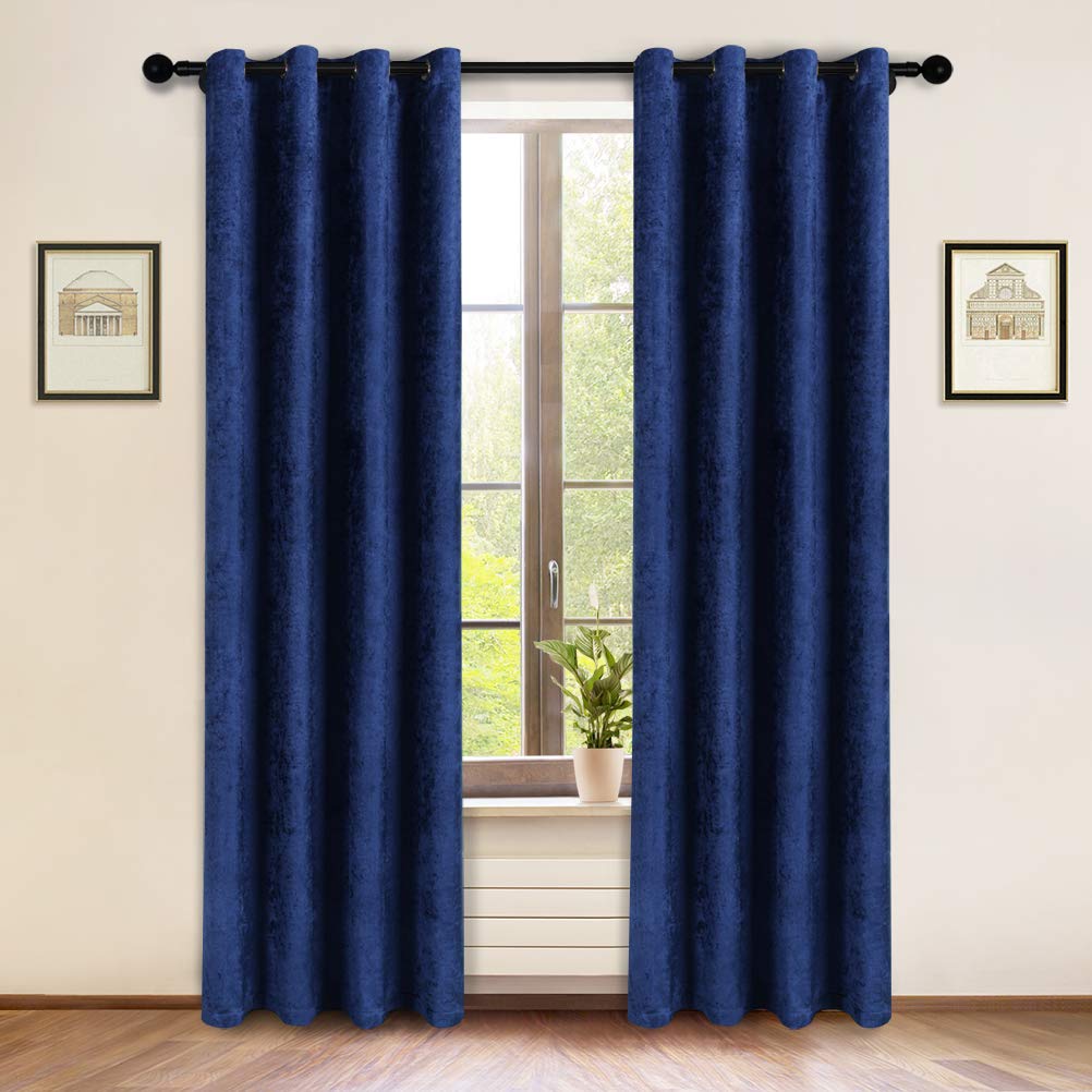 ELKCA Double-Sided Chenille Window Curtains - Royal Blue Blackout Curtains for Living Room & Bedroom - 52