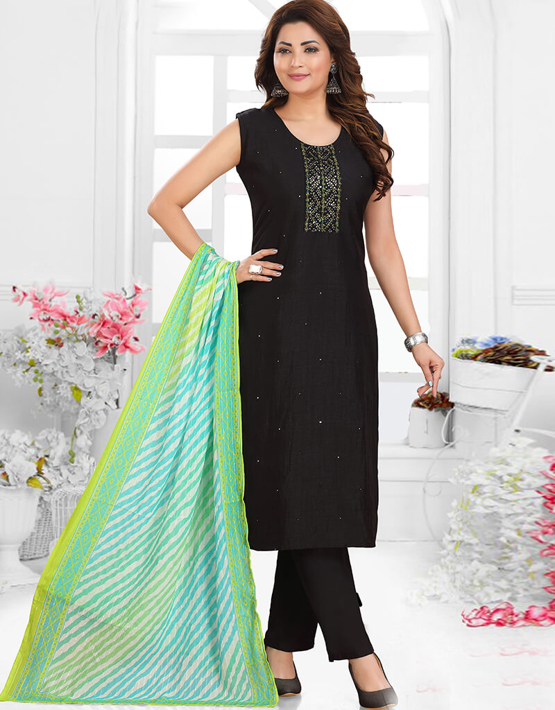 Elegant Black Chanderi Silk Pant Salwar Suit for Women | Traditional Indian Ethnic Wear | Perfect for Weddings, Festivals & Special Occasions