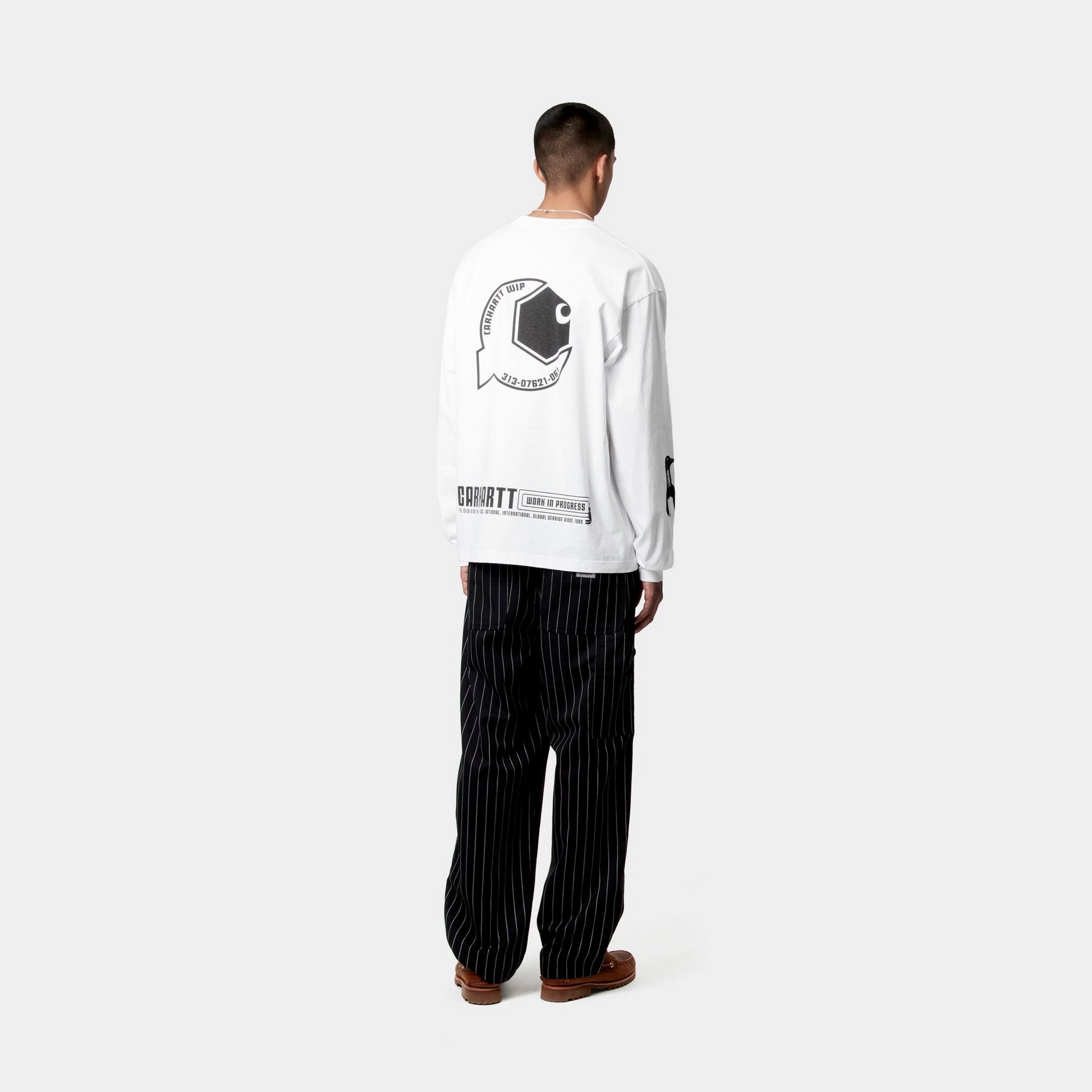 Premium Long Sleeve Industrial Work T-Shirt - Durable Cotton Crewneck (White/Black) | Ideal for Construction, Warehouse & Outdoor Workwear