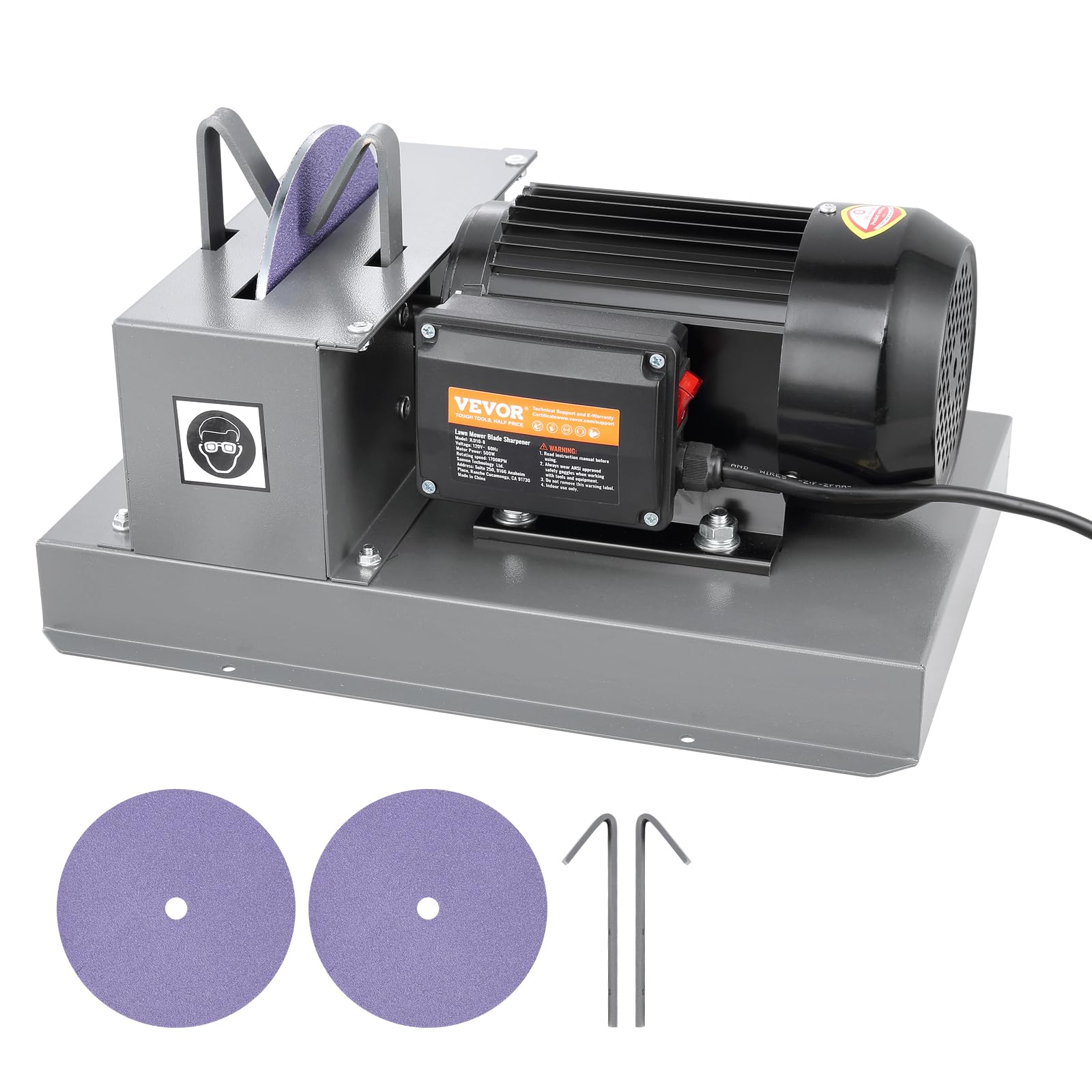 VEVOR 500W Lawn Mower Blade Sharpener - 2/3HP Bench Grinder with 7-inch Ceramic Wheel for High/Low Lift, Gator & Flat Blades | Professional Lawn Equipment Maintenance Tool for Home Garden & Landscaping