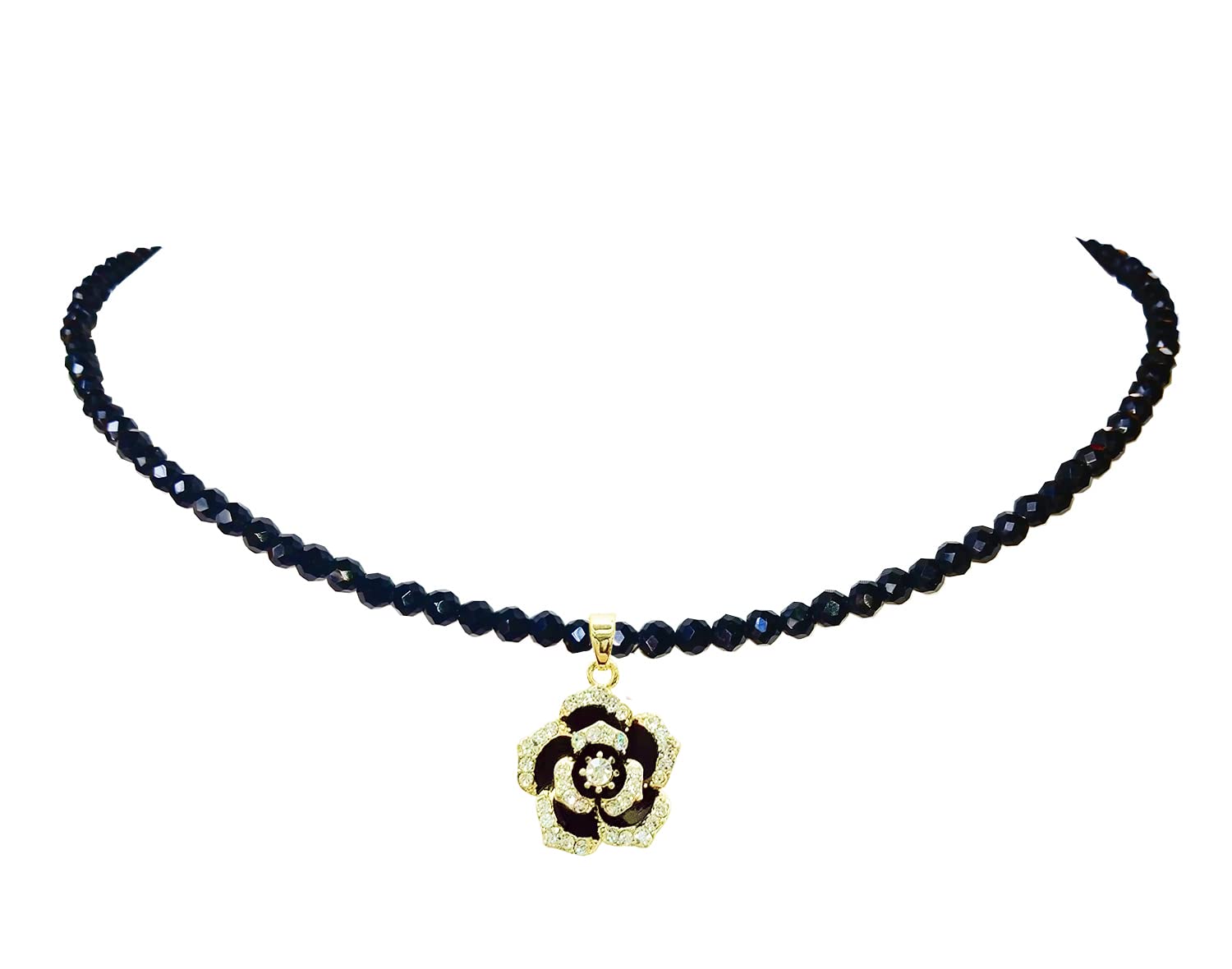 Black Rose Choker Necklace - 925 Sterling Silver with Black Spinel Beads | Elegant Gothic Jewelry for Women | Perfect for Evening Parties, Weddings & Date Nights