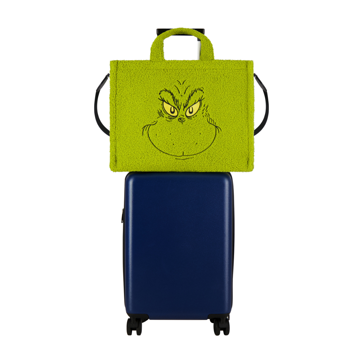 Grinch Big Face Travel Tote Bag with Trolley Strap - Perfect for Holiday Travel, Christmas Shopping & Airplane Carry-On