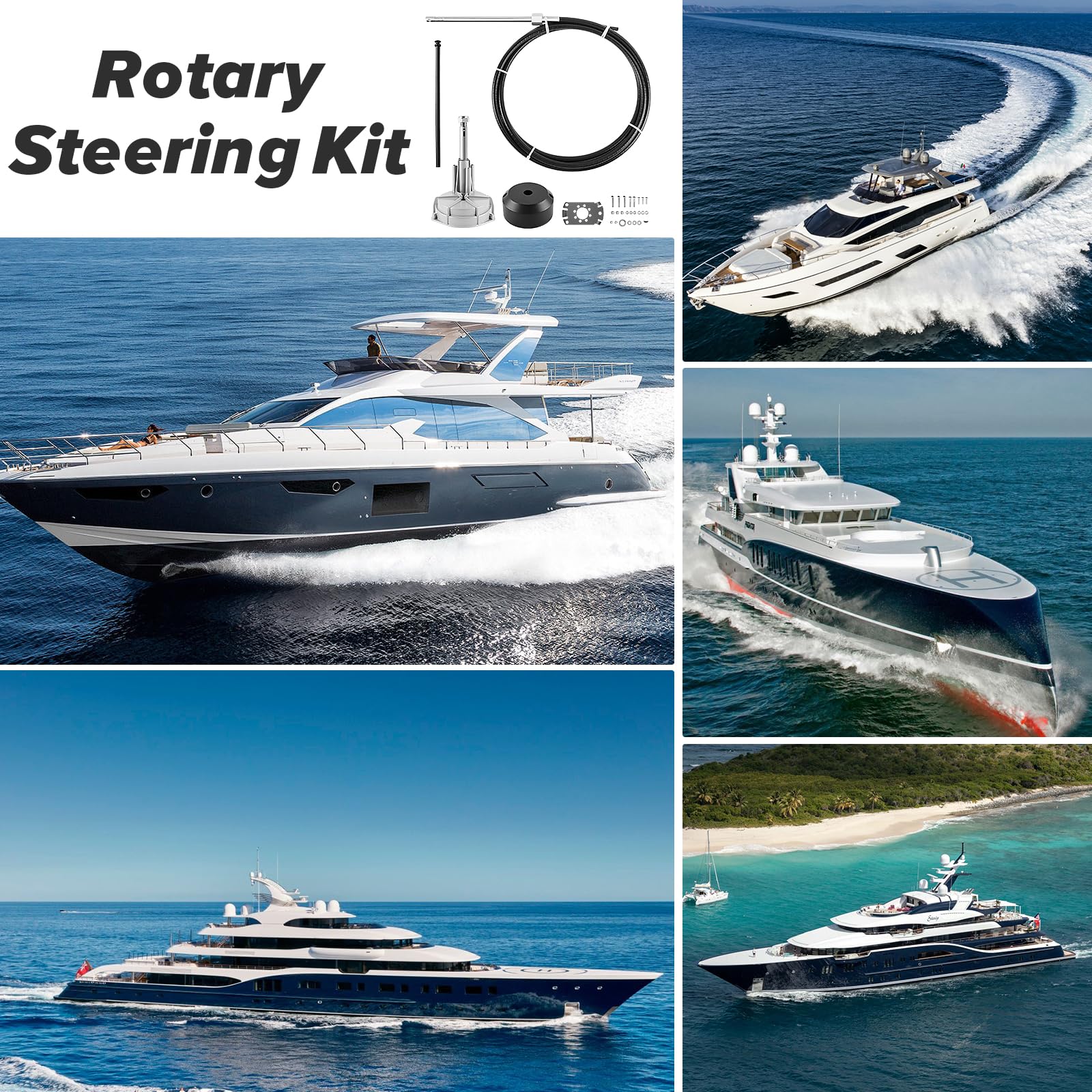 10ft Outboard Boat Steering System Kit with 3/4