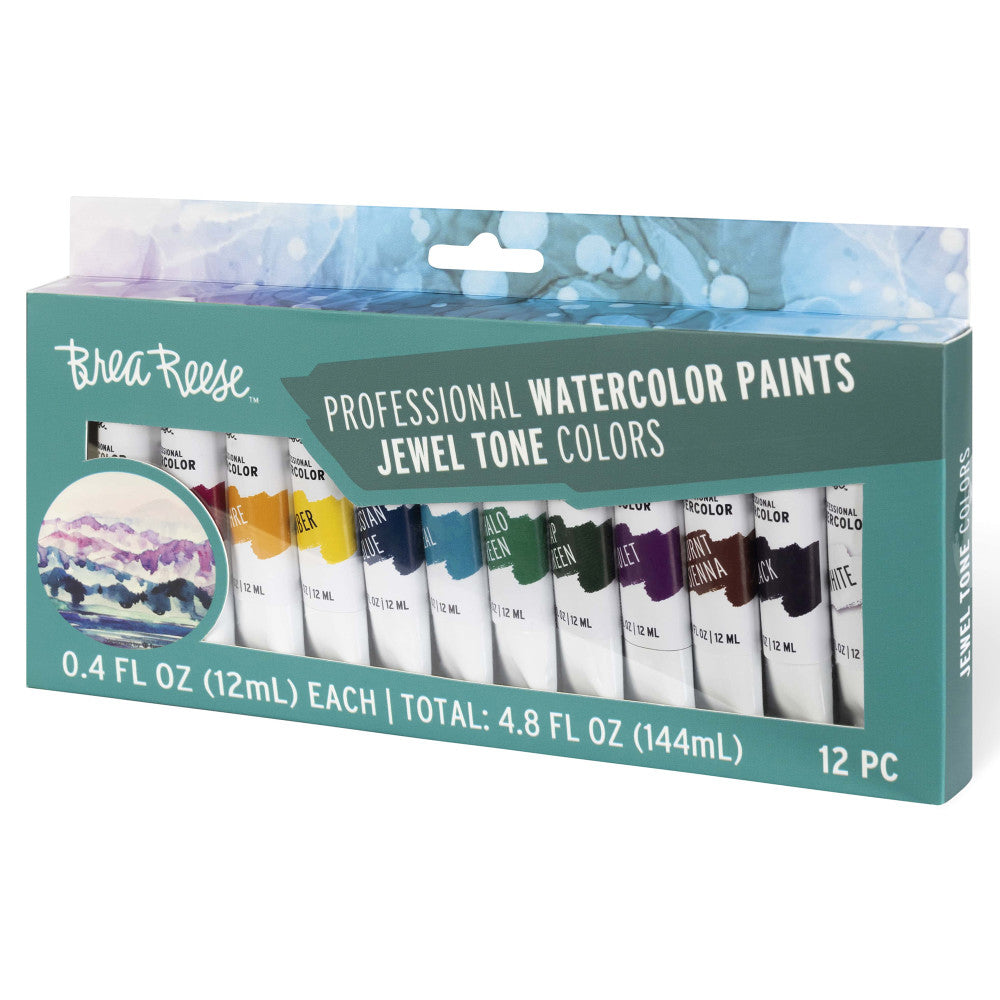 Brea Reese Professional Watercolor Paint Set - 12 Vibrant Jewel Tone Tubes for Artists & Beginners | Perfect for Watercolor Painting, Illustration & DIY Crafts