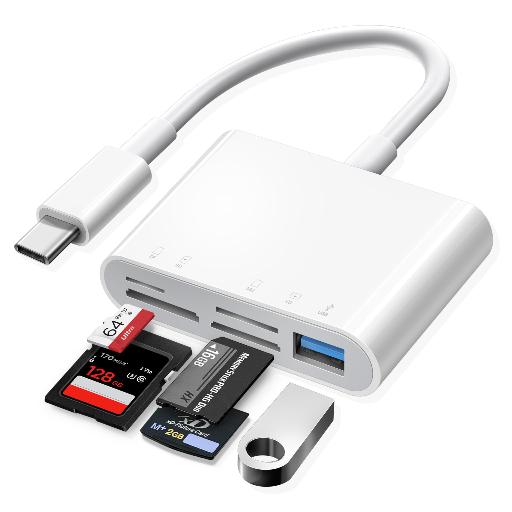 USB C SD Card Reader 5-in-1 - USB-C to SD/MicroSD/XD/MS Memory Card Adapter for iPhone 15, iPad, MacBook, Galaxy & More Type-C Devices - Fast Data Transfer for Photography, Video Editing & Mobile Storage Expansion