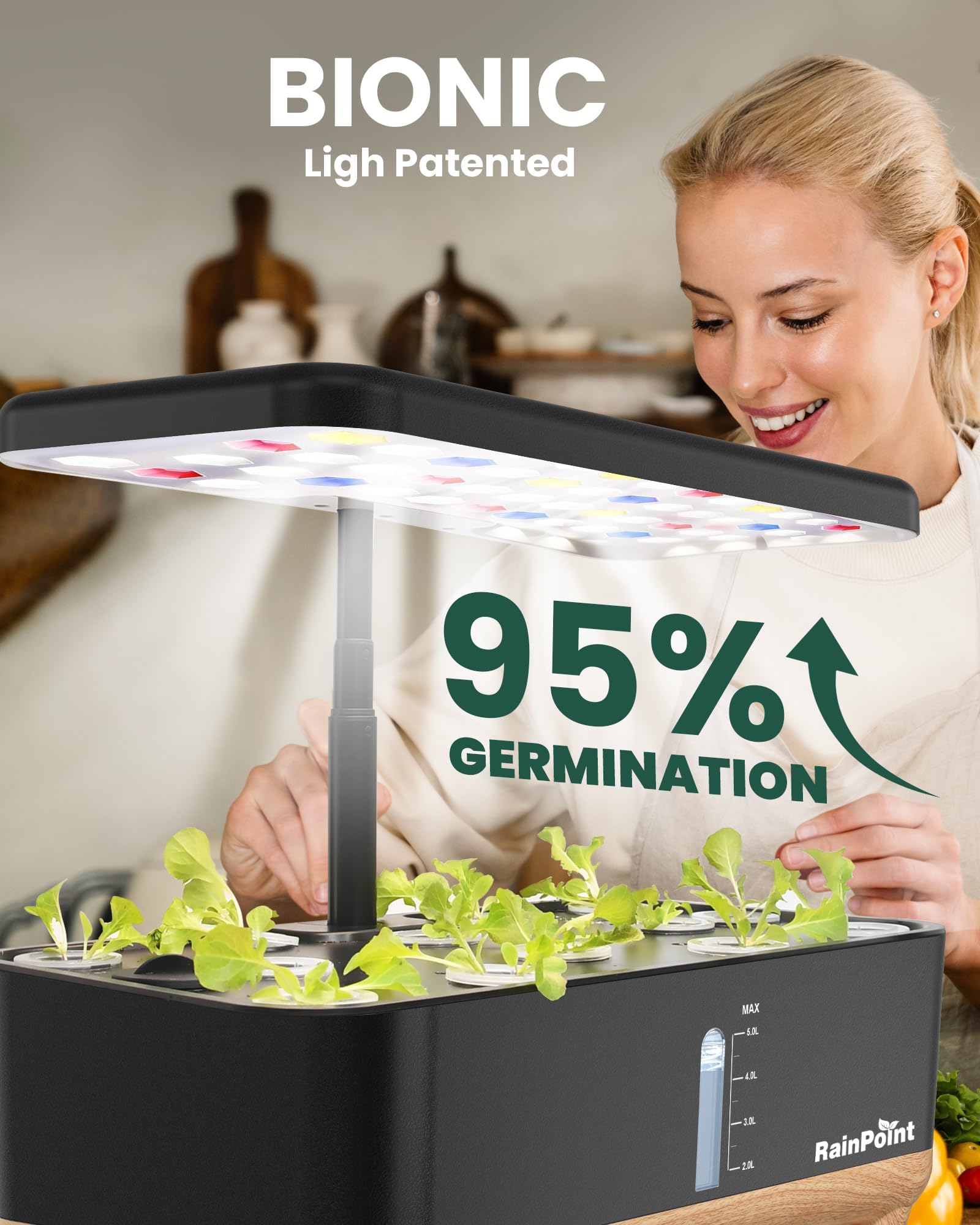 RAINPOINT 13-Pod Indoor Hydroponic Growing System - Smart Herb Garden Kit for Fresh Vegetables, Lettuce & Plants | Perfect for Kitchen, Home Gardening & Urban Farming