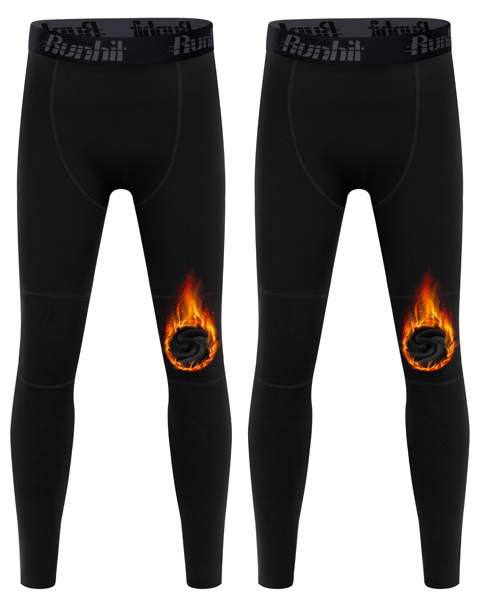 Runhit Boys Fleece-Lined Compression Leggings - Thermal Base Layer Pants for Kids & Youth | Cold Weather Sports Gear for Running, Soccer & Outdoor Activities