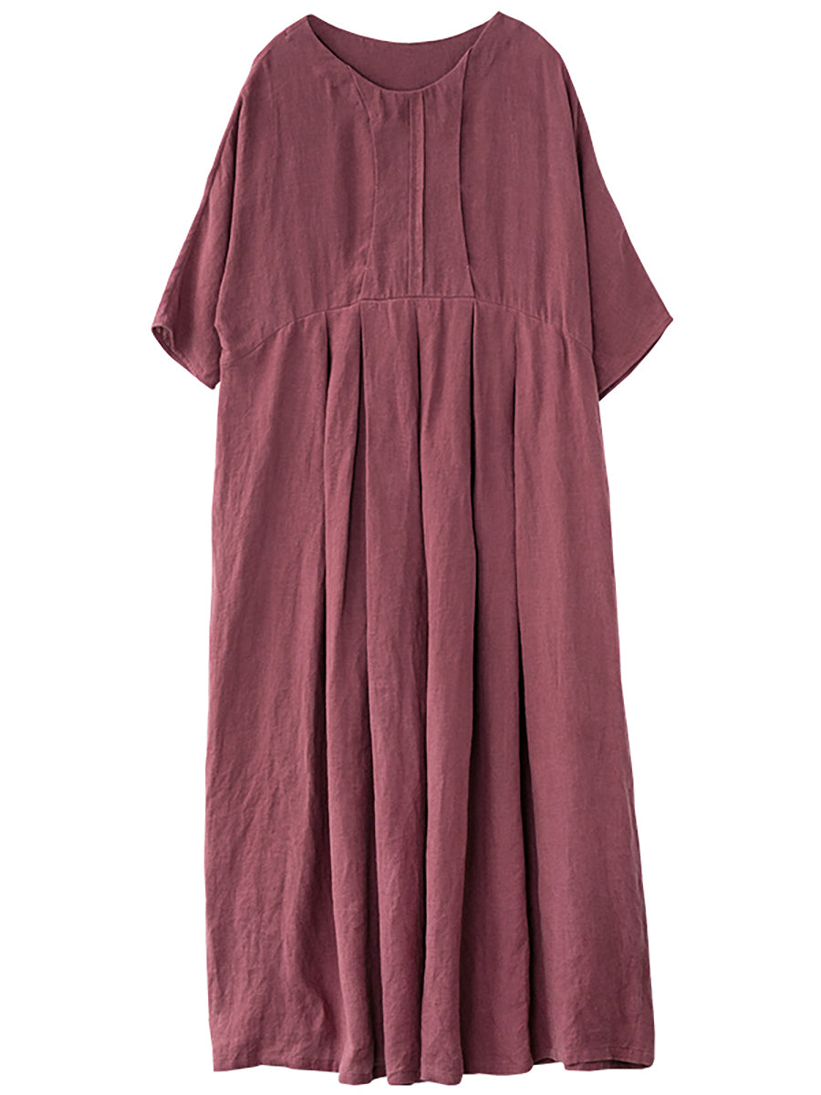 Elegant Plus Size Linen Dress with Pleated Design - Loose Fit Chinese Style for Women - Perfect for Casual Wear, Summer Outfits, and Special Occasions