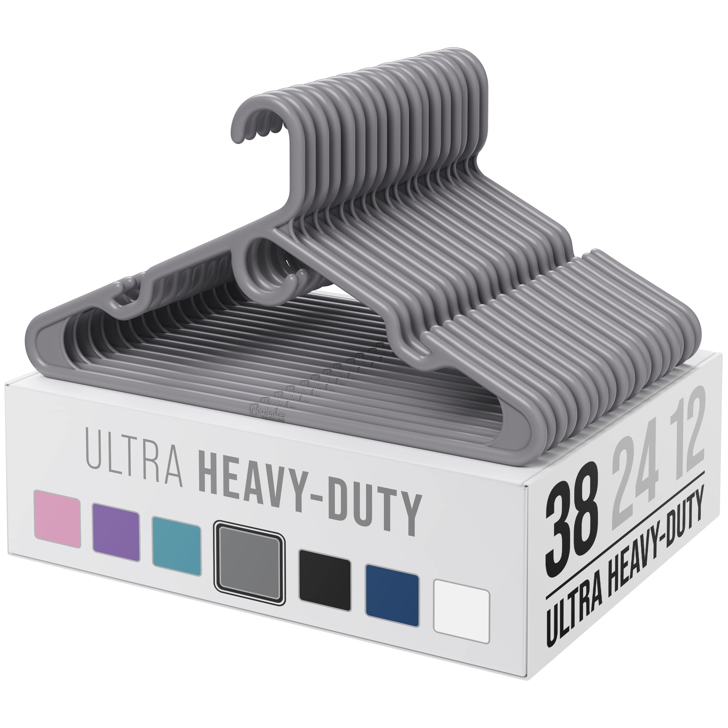 Heavy Duty Plastic Clothes Hangers - 12/24/38 Pack Durable Laundry Hangers for Shirts, Pants, Coats | Space Saving, Lightweight & Non-Slip Design | Ideal for Closet Organization, Laundry Room & Retail Stores (38 Pack, Grey)