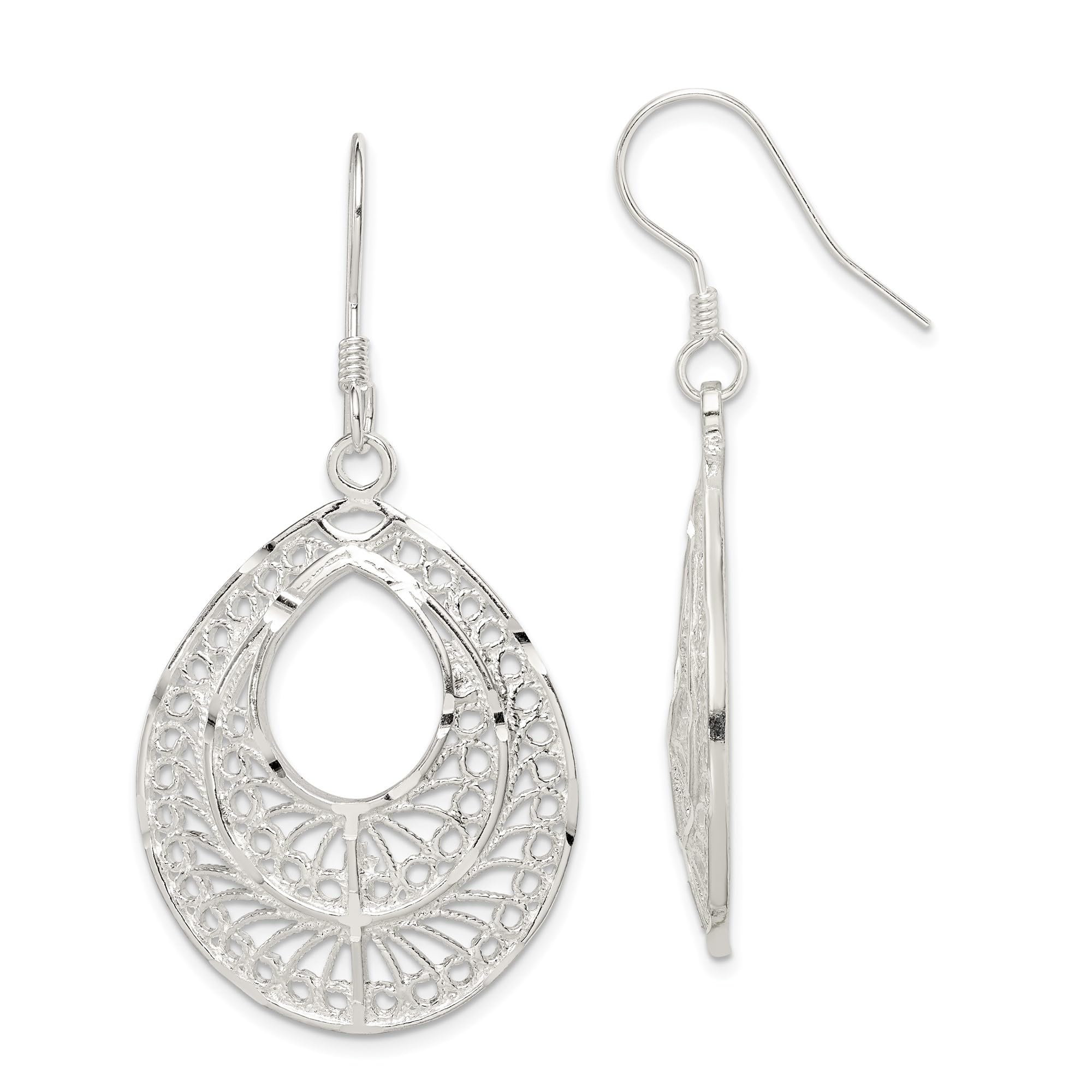 925 Sterling Silver Antique Filigree Teardrop Drop Dangle Earrings for Women - Vintage Style Handmade Jewelry Gift for Wedding, Party & Special Occasions