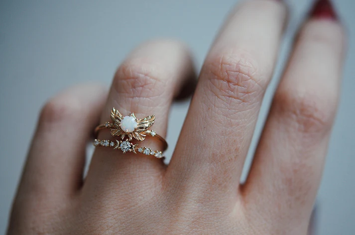 Sparkling Diamond Stardust Ring for Women - 14K Gold Plated Elegant Wedding Engagement Promise Jewelry Gift - Perfect for Anniversaries, Valentine's Day & Special Occasions