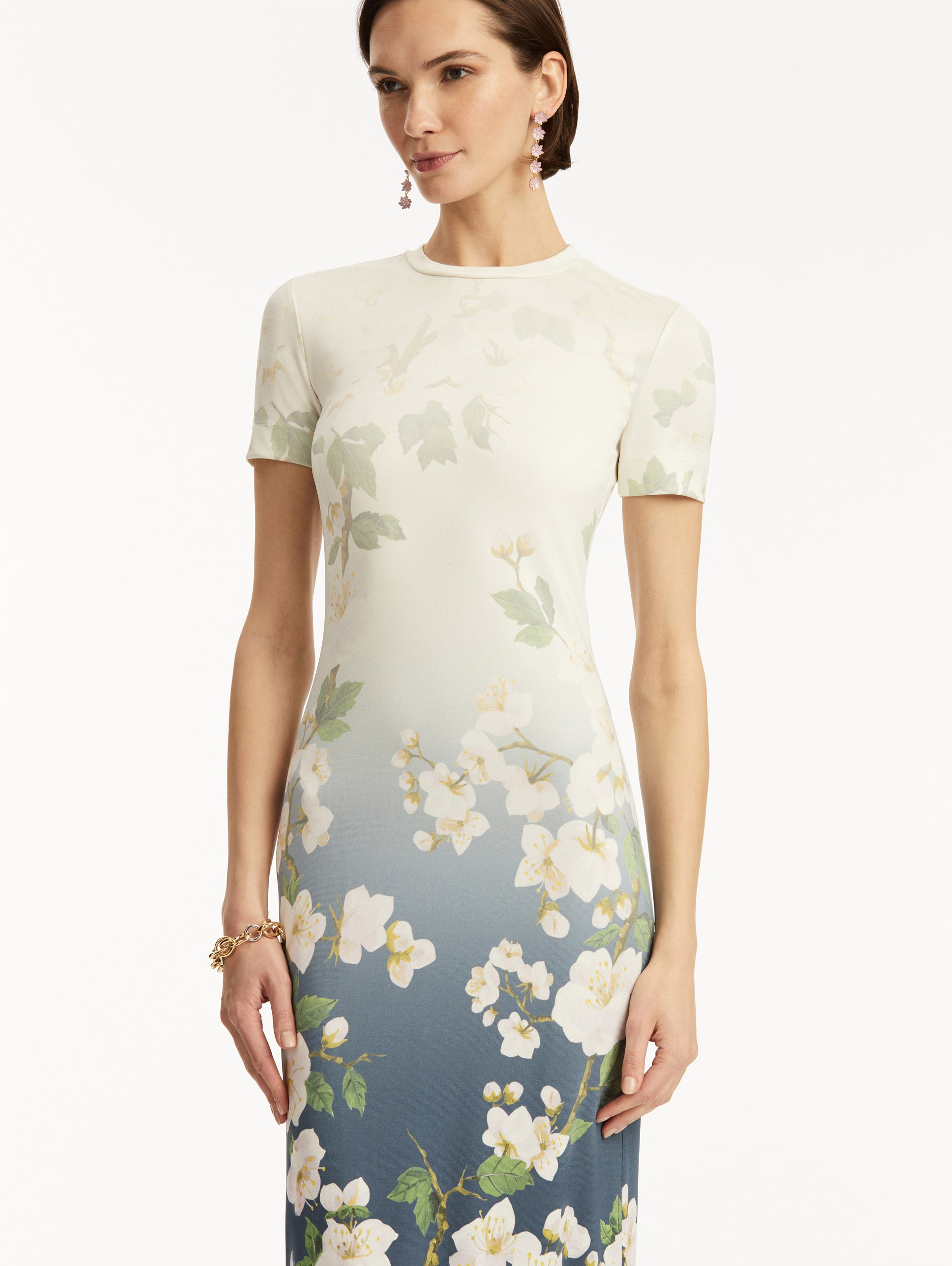 Ombré Cherry Blossom Jersey Dress for Women - Flowy Summer Maxi Dress with Gradient Pink Floral Print | Perfect for Beach Vacations, Date Nights & Spring Weddings