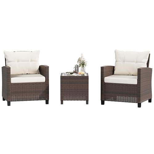 Brown Rattan/White Cushion