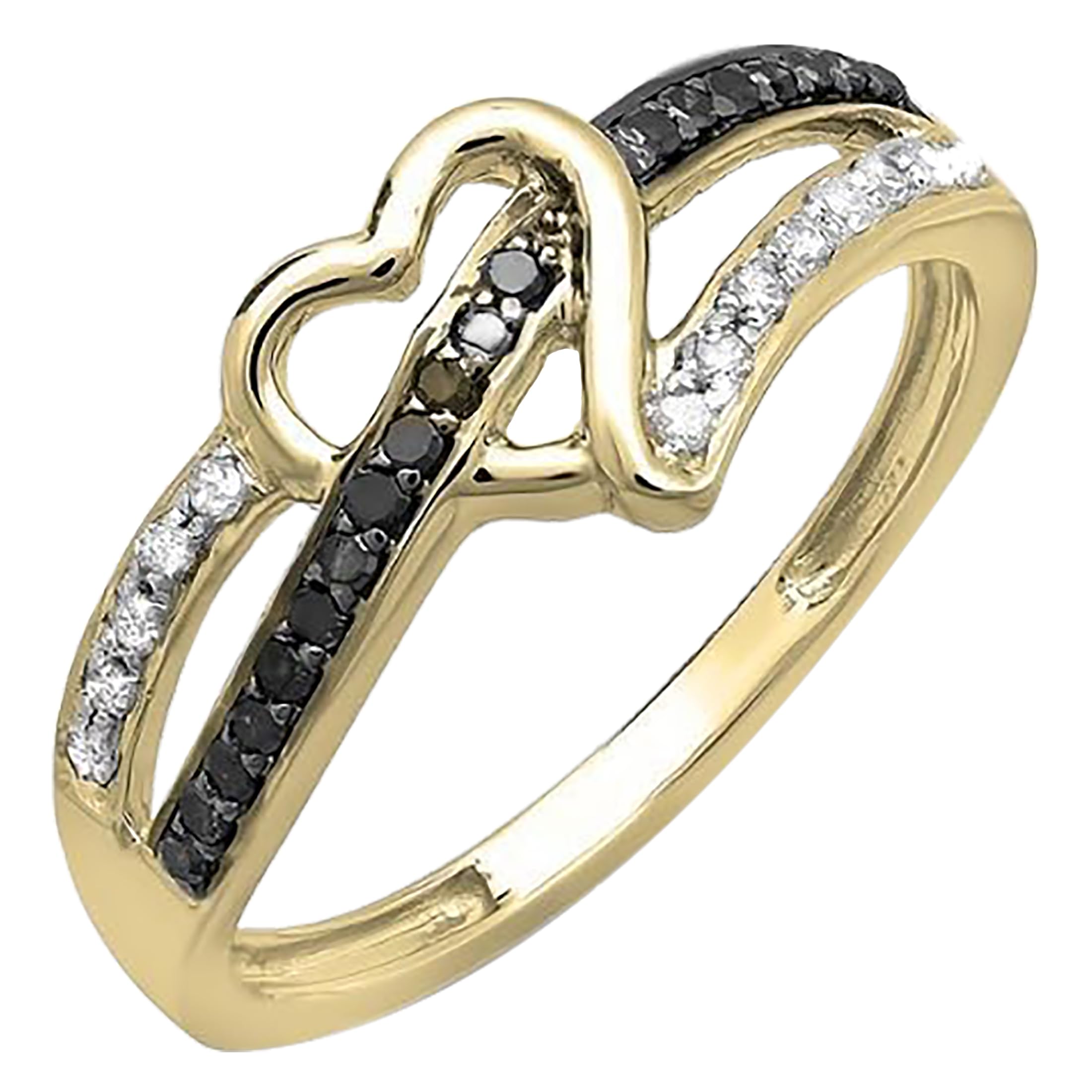 0.15 Carat Black & White Diamond Heart Promise Engagement Ring for Women - Solid Gold Dazzlingrock Collection | Perfect for Proposals, Anniversaries & Romantic Gifts
