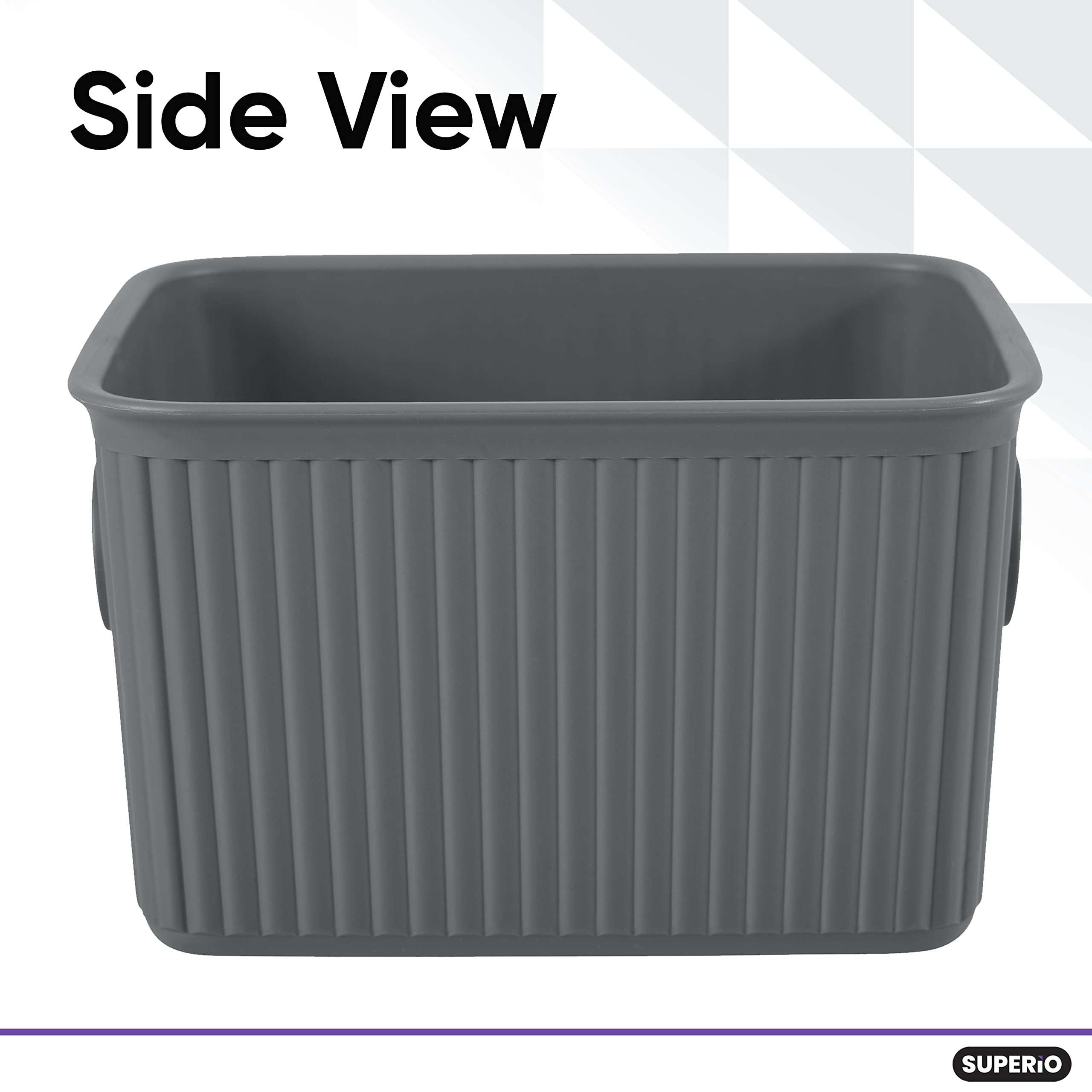 Superio Ribbed Plastic Storage Bins - 1.5L Grey Home Organizer Baskets (1-Pack) for Closet, Shelf & Drawer Organization | Decorative Open Storage Containers for Bedroom, Bathroom & Office Use