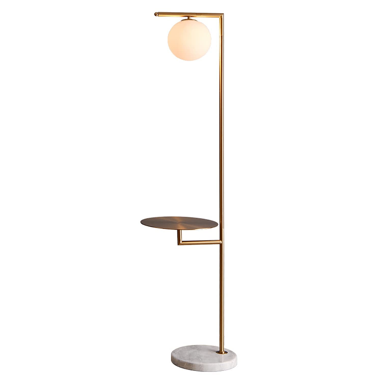 Modern LED Floor Lamp with Side Table - Brushed Brass Finish & Blue Shade, Adjustable Standing Light for Bedroom, Living Room, Reading Nook - Includes Bulb (Ideal for Night Reading & Cozy Home Decor)