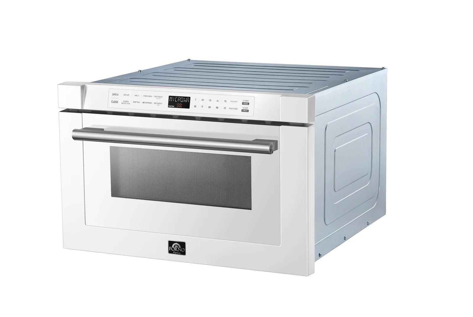 Forno 24-Inch Built-In Microwave Drawer in White with Antique Brass Trim - FMWDR3000 24WHT - Perfect for Modern Kitchens & Small Spaces