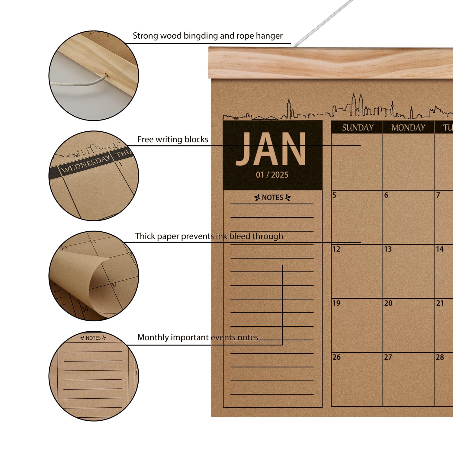 2025-2026 Wall Calendar | January 2025 to June 2026 Monthly Planner | 18-Month Thick Kraft Paper Hanging Organizer for Home & Office (8.5