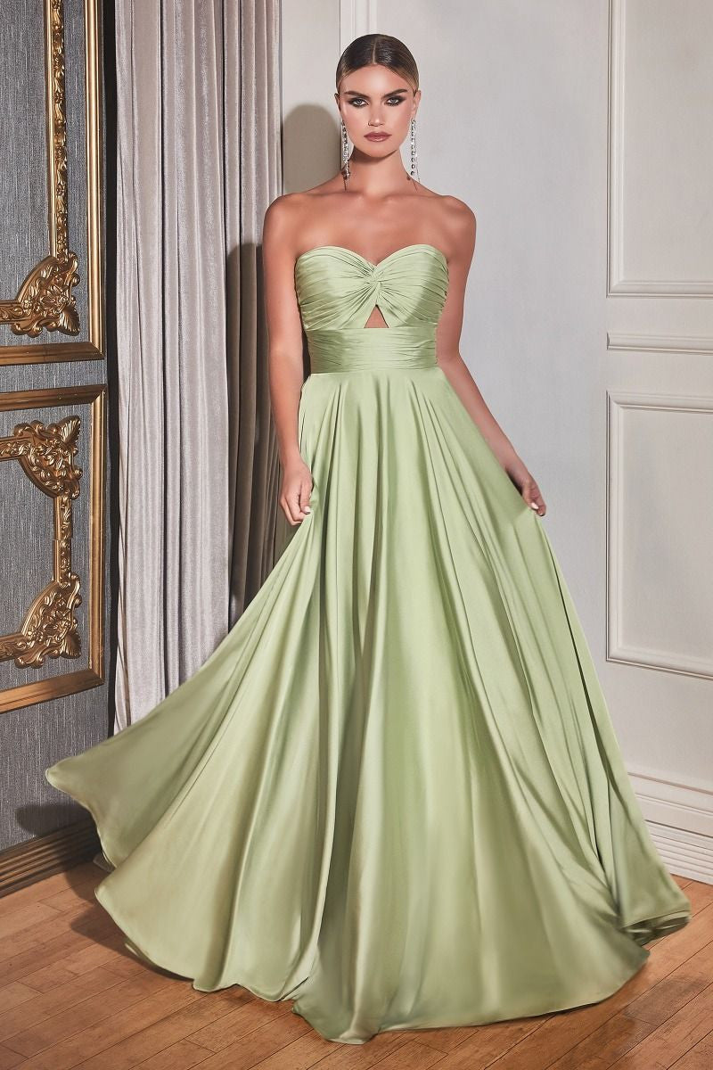 Madigan Gown - Strapless A-Line Soft Satin Keyhole Dress in Sage Green | Elegant Evening Gown for Weddings, Prom & Special Occasions