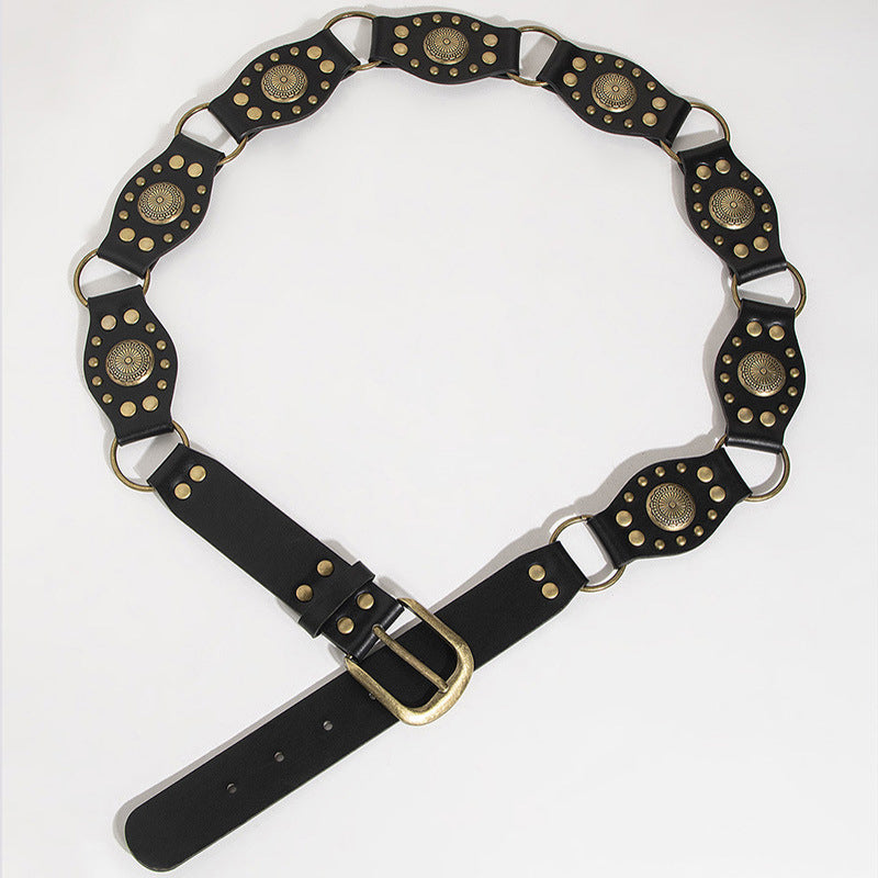 Vintage Rivet Metal Buckle Waist Belt - Adjustable Leather Strap for Women & Men | Perfect for Jeans, Dresses & Gothic Fashion Outfits