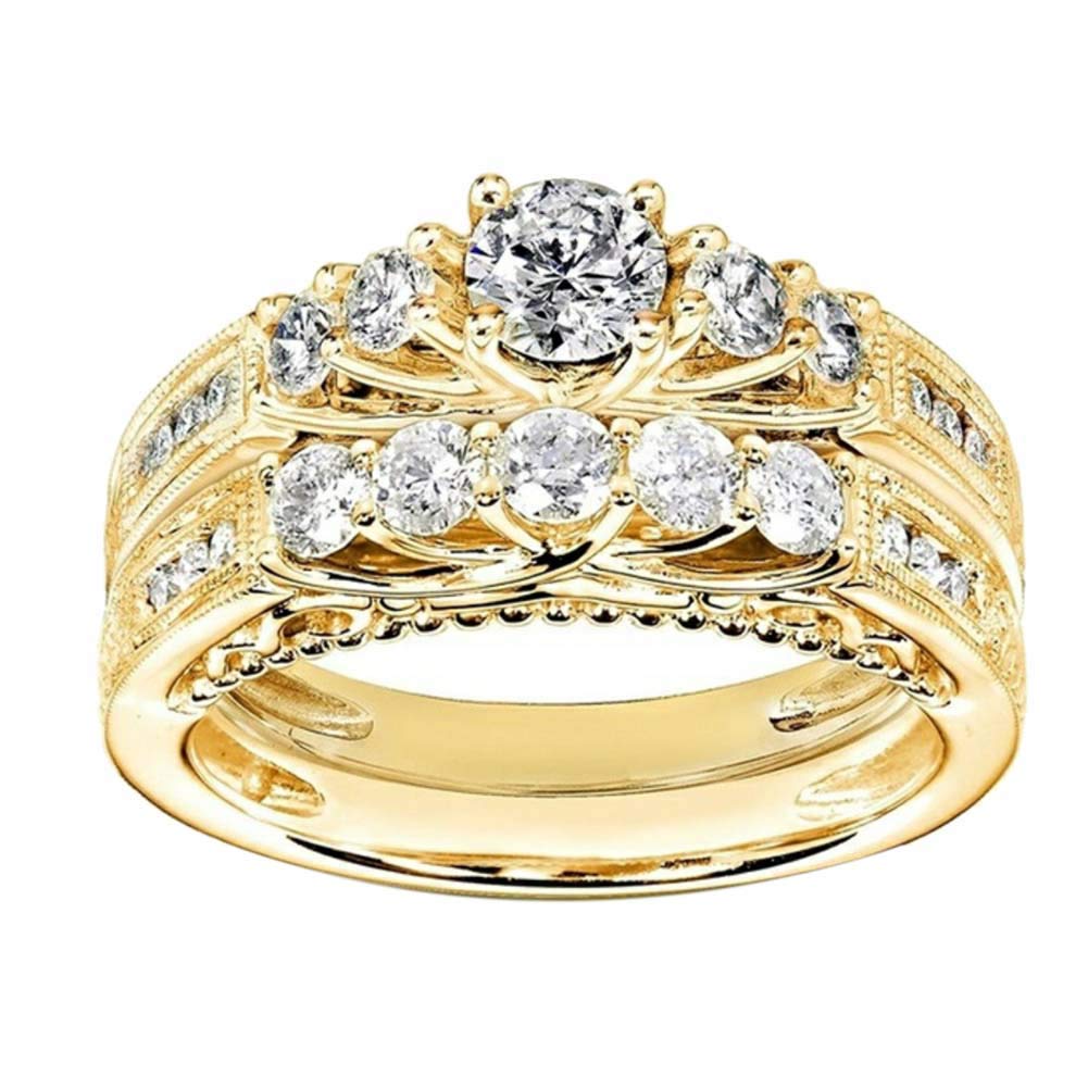 Yellow Gold Plated Bridal Ring Sets for Women - Round CZ Engagement & Promise Rings | Perfect for Weddings, Proposals & Anniversaries