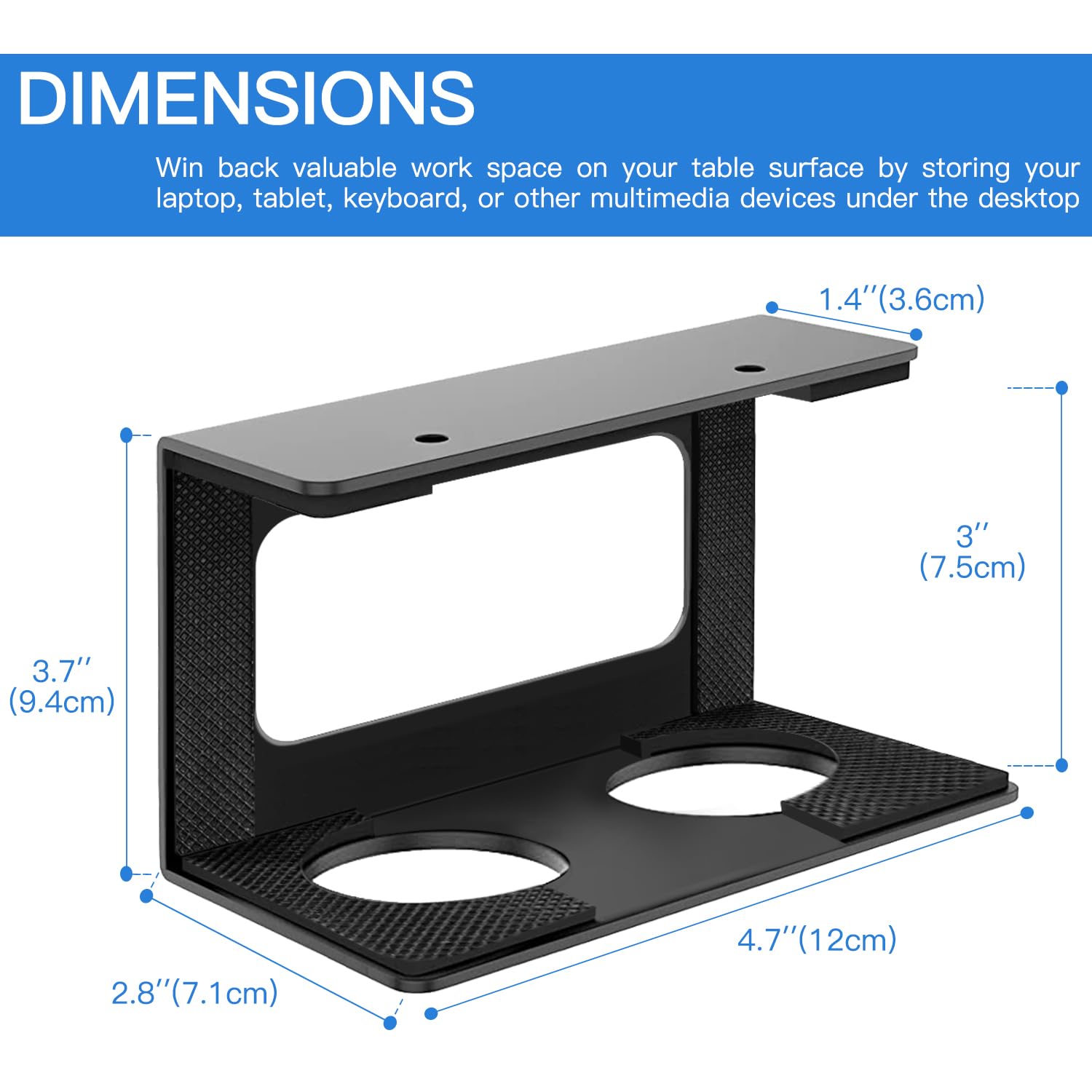Under Desk Laptop Mount - 3 Inch Space Saving Aluminum Holder with Silicone Pad for MacBook, Dell, PS4 & More | Perfect for Home Office & Gaming Setup