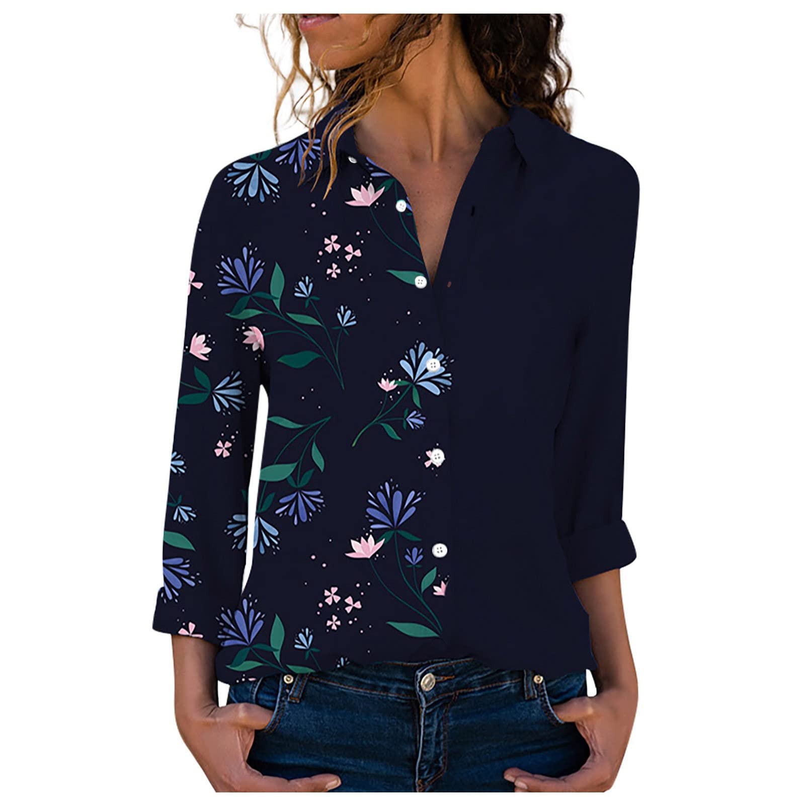 Women's Long Sleeve Nursing Tops - V-Neck Button Down Casual Tee with Print for Maternity, Summer & Evening Party Wear | Comfortable Breastfeeding Shirts for Daily Use & Special Occasions