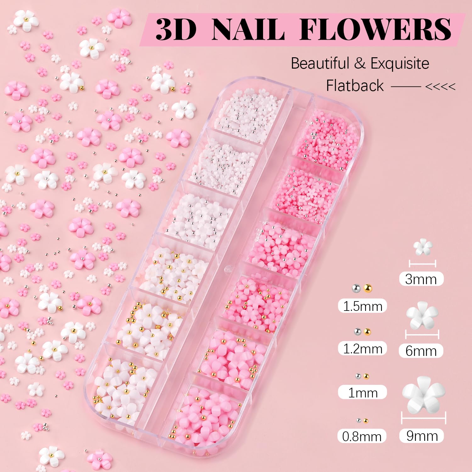 3D Nail Charms Kit with Rhinestones, AB Gems, Caviar Beads & Flatback Pearls - UV Curing Glue Gel & Dotting Tools Included - Perfect for DIY Manicure, Nail Art Designs & Salon Professional Use