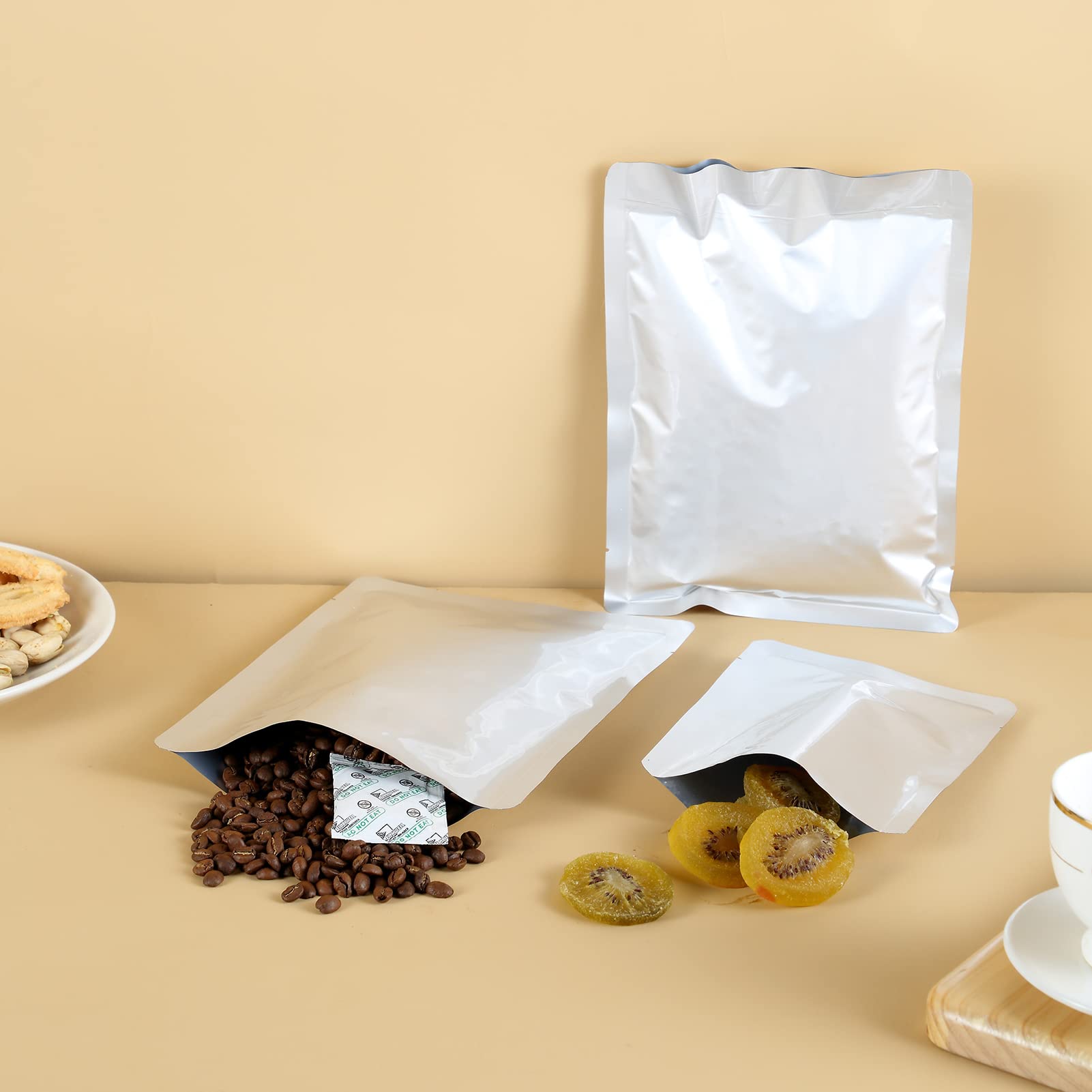 50pcs 1 Gallon Mylar Bags for Food Storage with Oxygen Absorbers 500CC (6 Packs of 10pcs) and Labels - 9.5 Mil 10