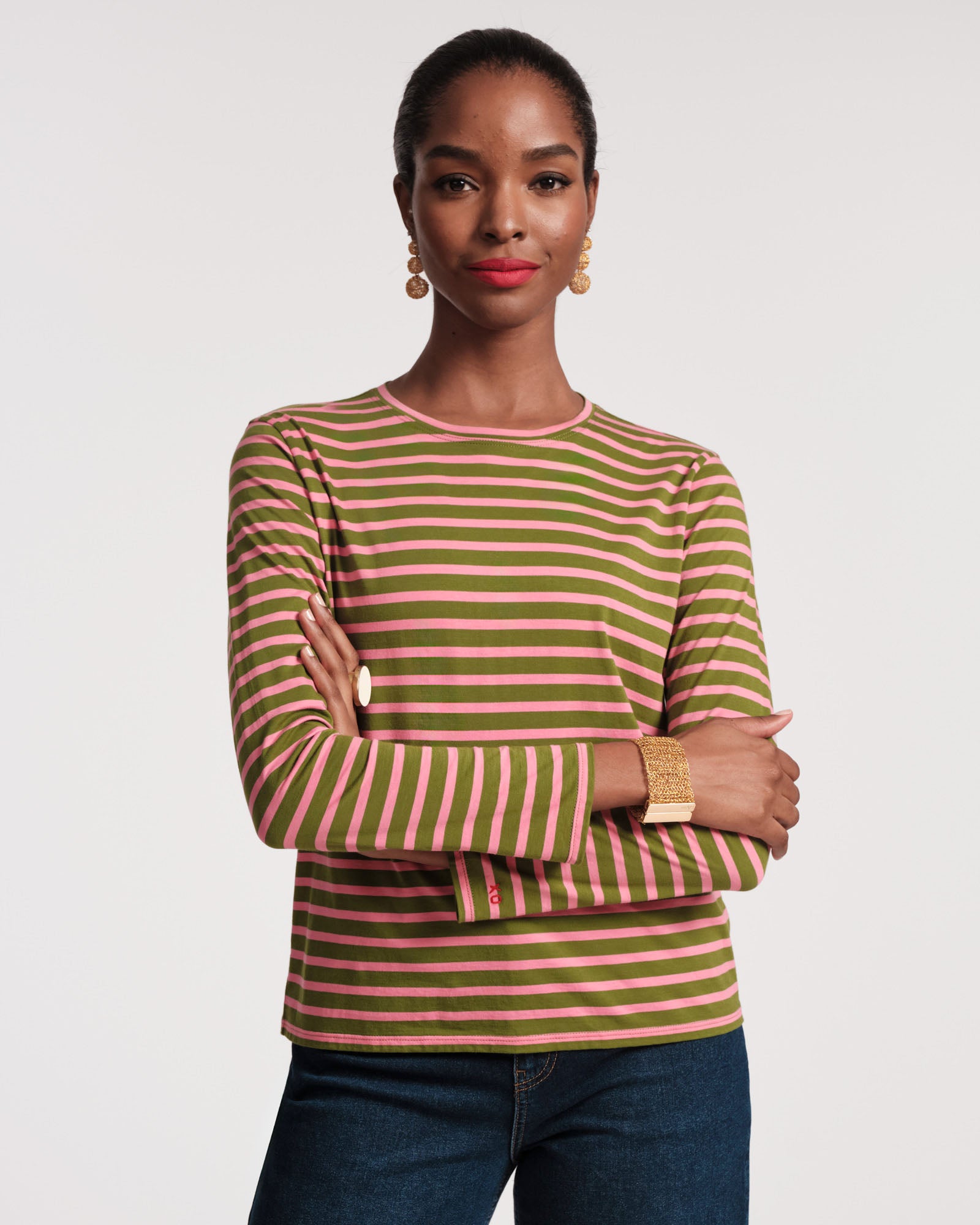Long Sleeve Striped T-Shirt for Men & Women | Green and Pink Casual Top | Perfect for Everyday Wear, Office & Outings