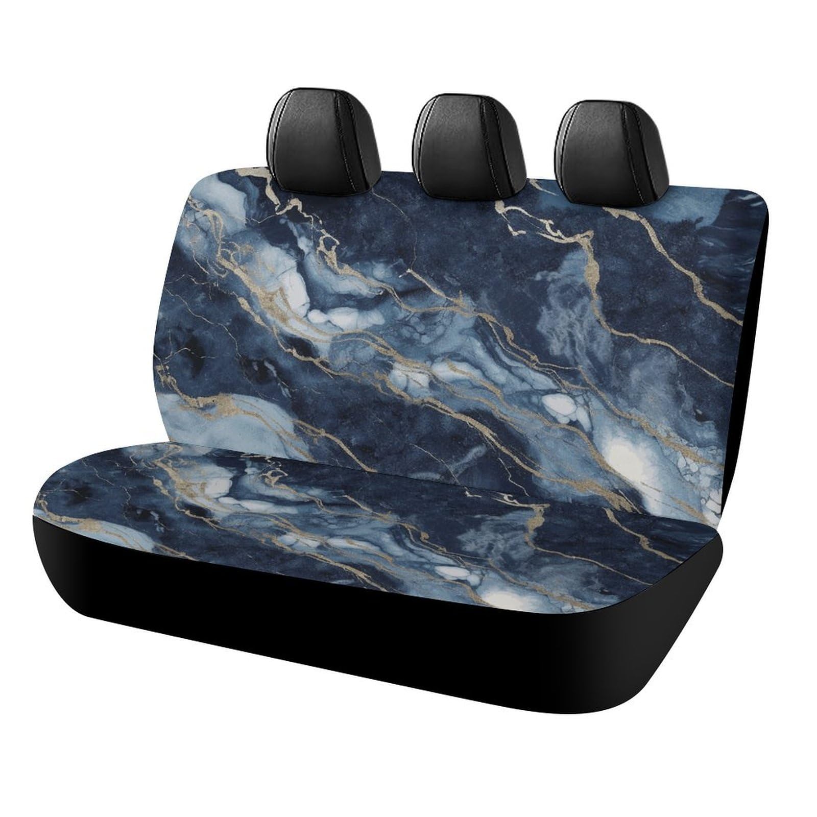 Premium Waterproof Marble Navy Blue Car Back Seat Covers - Soft Universal Fit for SUVs, Trucks & Vans - Dustproof & Scratch-Resistant Rear Bench Protector - Ideal for Road Trips, Family Travel & Pet Owners
