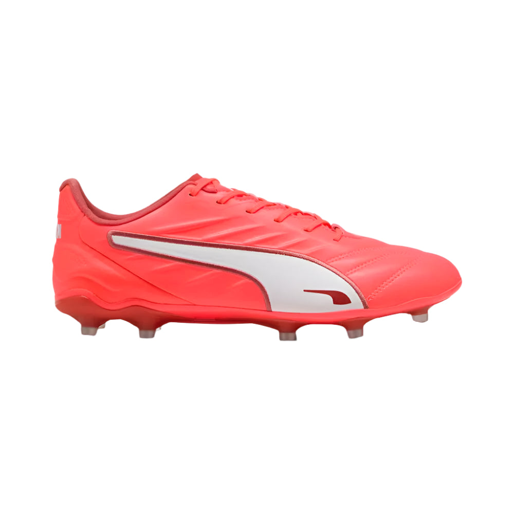 Puma King Pro FG/AG Soccer Cleats for Men - Glowing Red/White/Fire Football Shoes - Perfect for Artificial Grass & Firm Ground - Ideal for Training & Matches