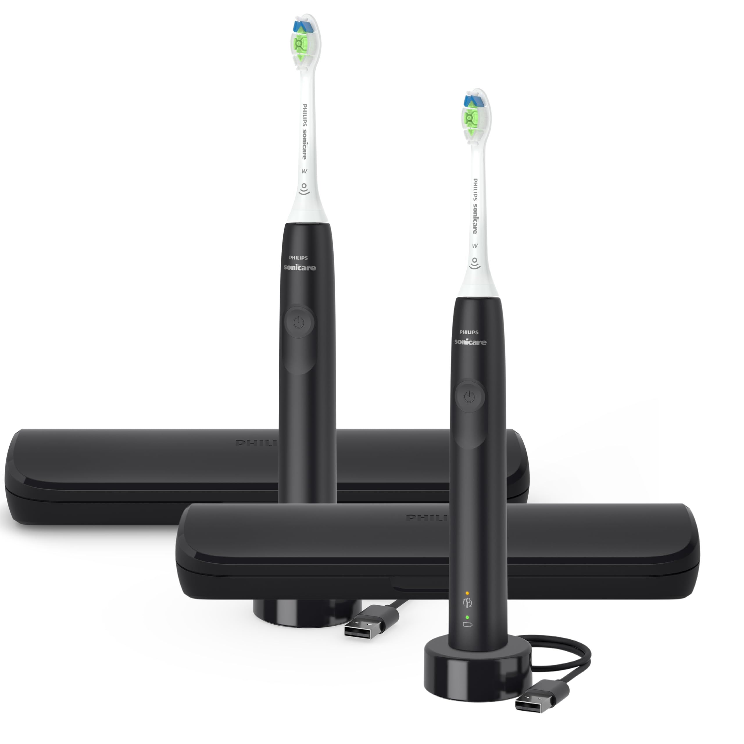 Philips Sonicare DiamondClean Electric Toothbrush with 2 Brush Heads - Rechargeable Sonic Toothbrush with Pressure Sensor & Travel Case (Black) - Perfect for Home Use, Travel, and Professional Dental Care