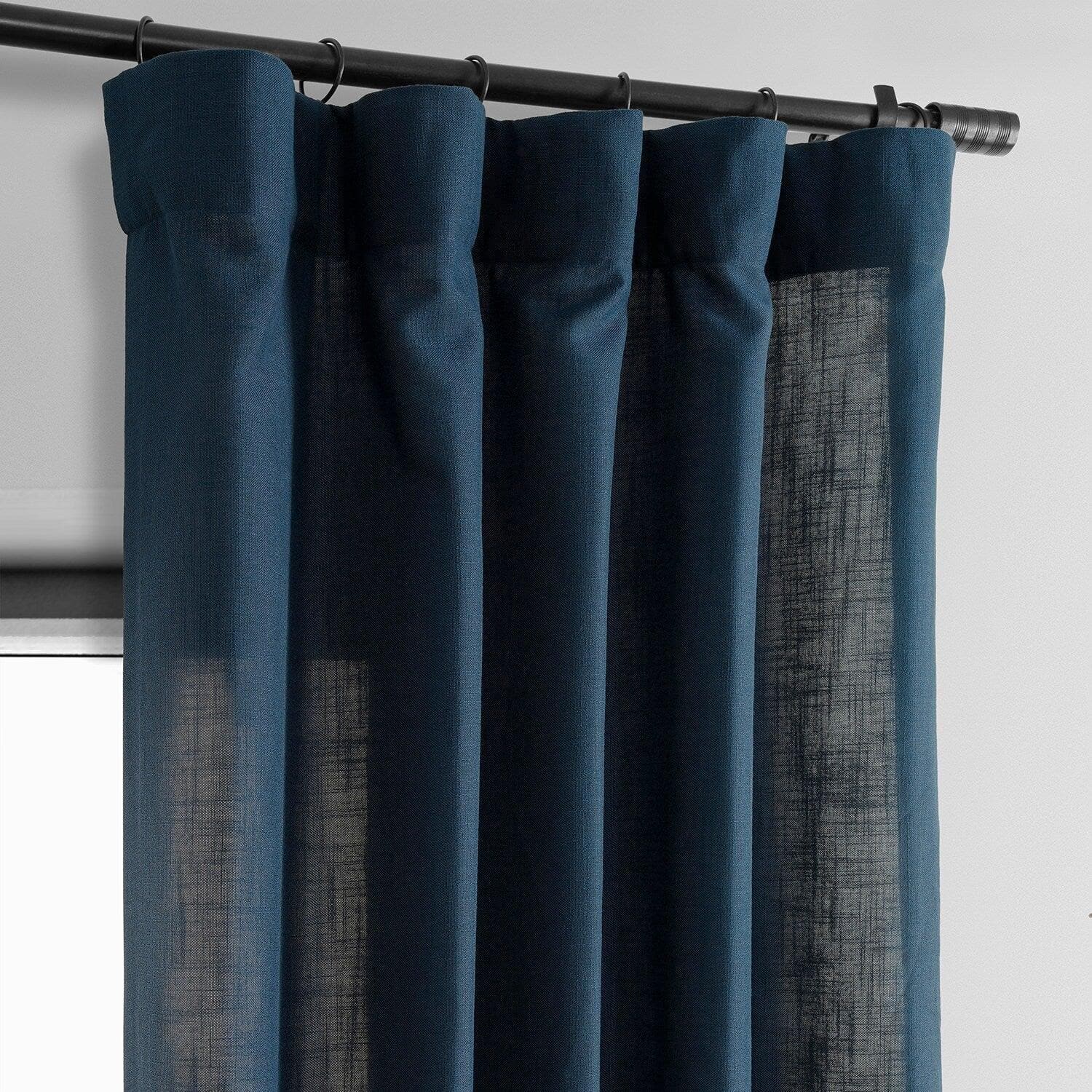 Deep Blue Classic Faux Linen Curtains - Elegant Window Treatments for Living Room & Bedroom | Light Filtering & Privacy Sheer Panels