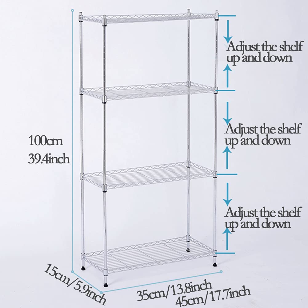 4-Tier Slim Metal Storage Shelving Unit - Narrow Wire Rack with PP Mat & Leveling Feet - 35kg Capacity Per Shelf (14×6×39in/18×6×39in) - Perfect for Pantry, Garage, Laundry Room & Small Space Organization