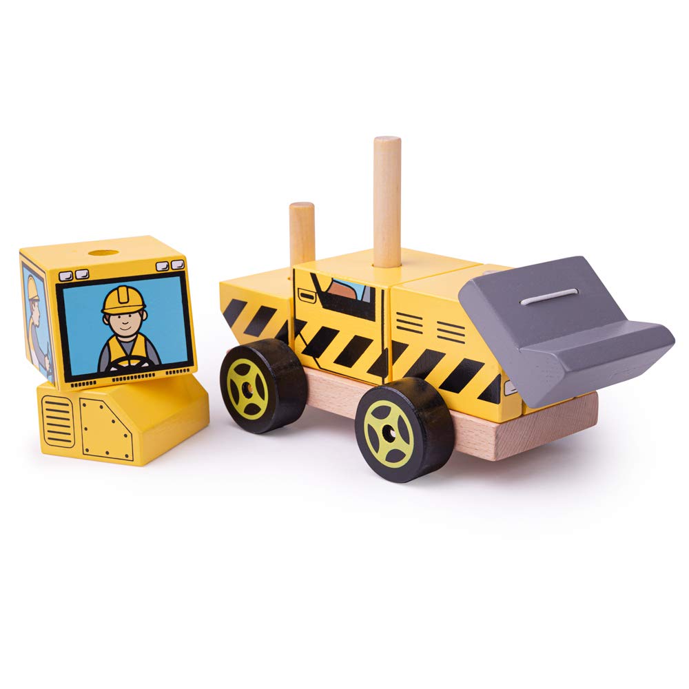Bigjigs Toys Wooden Stacking Bulldozer - Educational Construction Toy for Toddlers & Kids - STEM Learning, Fine Motor Skills Development - Perfect for Playtime, Preschool & Daycare Activities