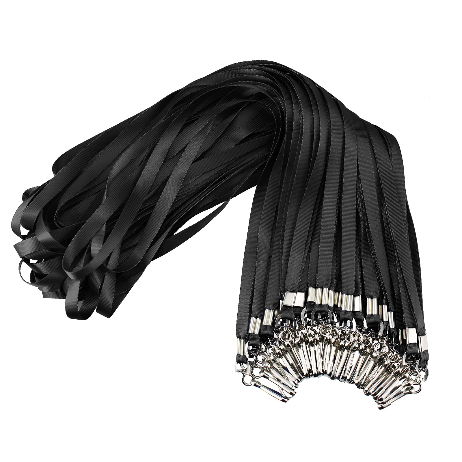 Bulk Black Lanyards 50 Pack - ID Badge Holder with Swivel Hook for Work & Events