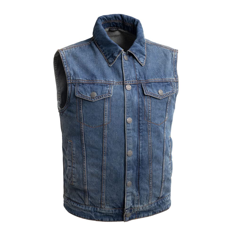 First MFG Co. Showdown - Men's Lightweight Motorcycle Denim Vest for Riding | Biker Jacket for Harley, Cruiser & Outdoor Adventures | Durable & Stylish Riding Gear