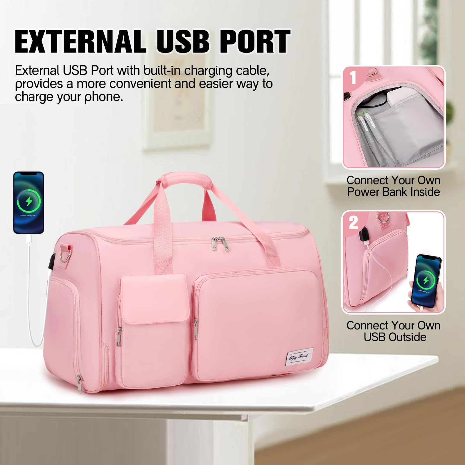 2 in 1 Convertible Travel Garment Bag - Foldable Carry On Duffle Backpack with Shoe Compartment & Toiletry Bag | Hanging Suit Bags for Men & Women | Perfect for Business Trips, Weddings & Airplane Travel (Pink)