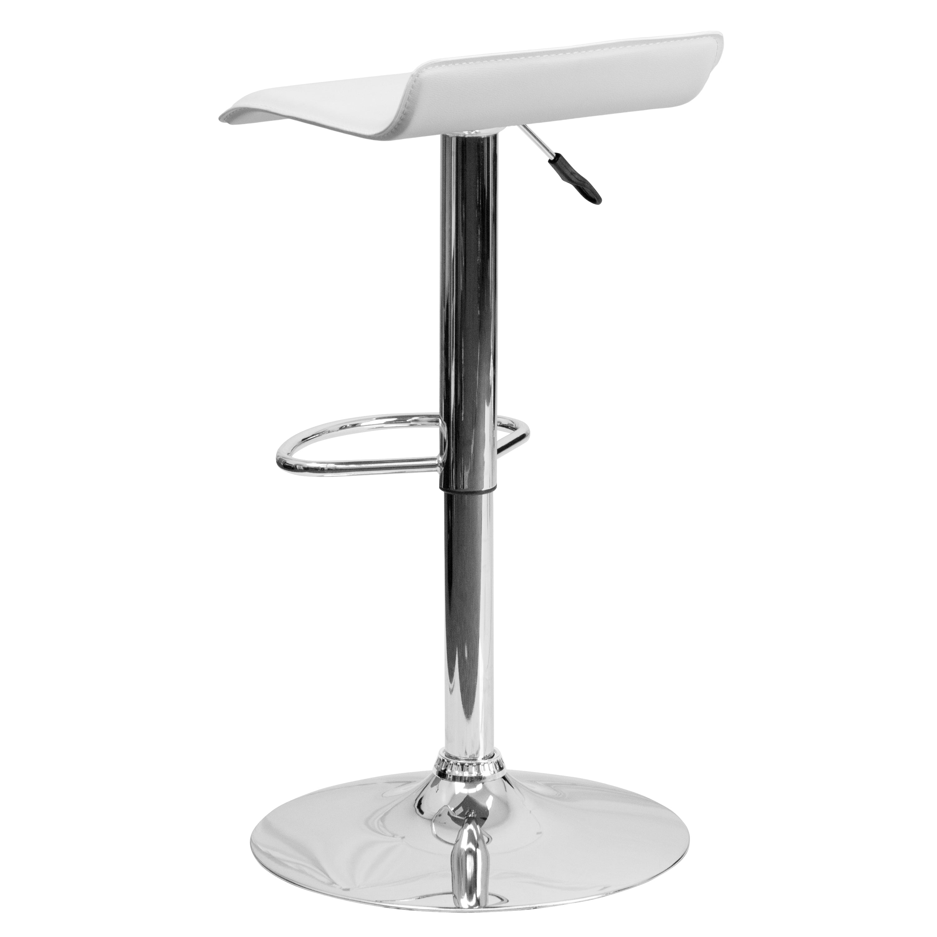 FLASH Dax Contemporary White Vinyl Adjustable Height Bar Stool with Solid Wave Seat & Chrome Base - Perfect for Kitchen Islands, Breakfast Bars & Modern Home Decor