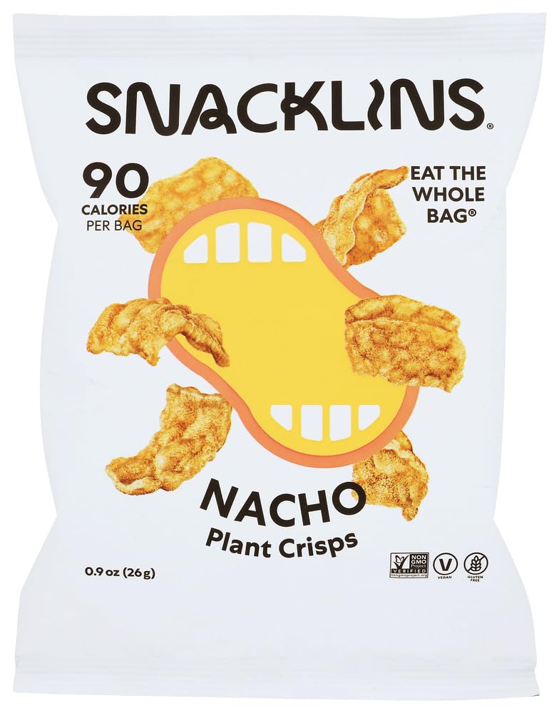 SNACKLINS Vegan Nacho Flavored Plant-Based Crisps - Low Calorie, Gluten-Free, Grain-Free Healthy Snacks - Crunchy Puffed Chips Alternative (0.9oz, Pack of 48) for Keto Diet, Weight Loss & On-the-Go Snacking
