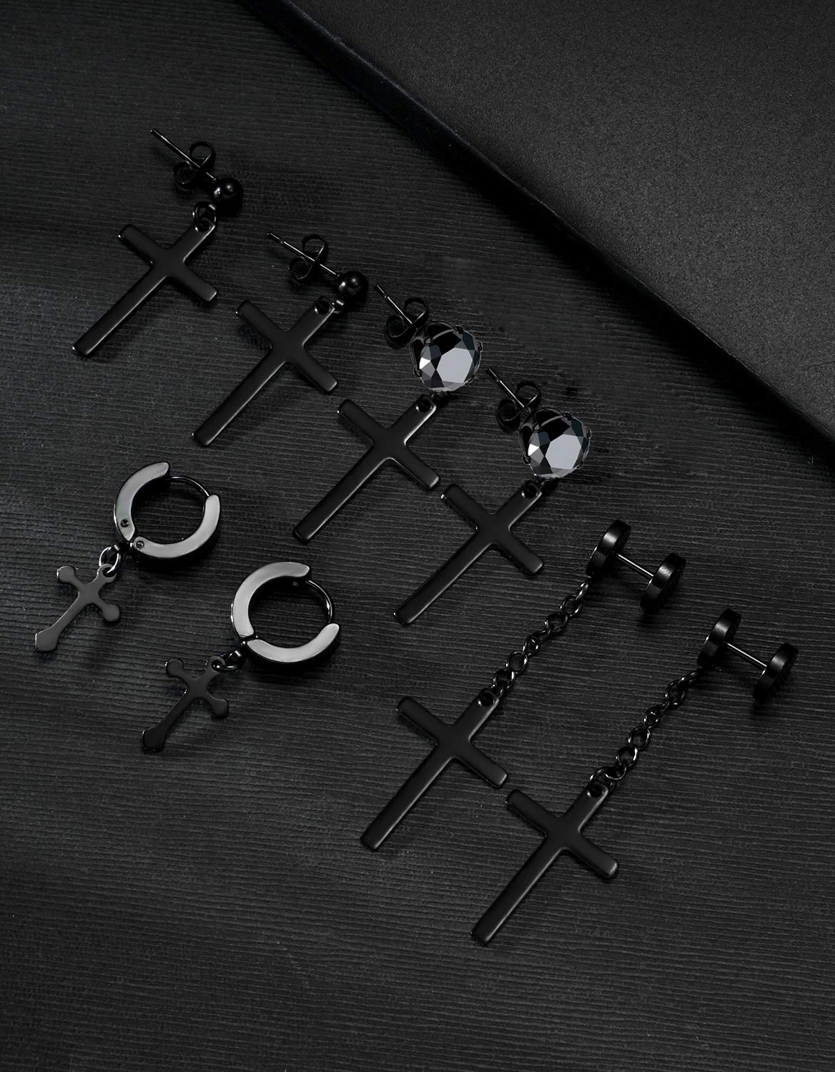 4 Pairs Stainless Steel Dangle Hoop Earrings - Hinged Huggie Earrings with CZ Studs for Men & Women (Silver, Gold, Black) - Perfect for Parties, Weddings & Everyday Wear