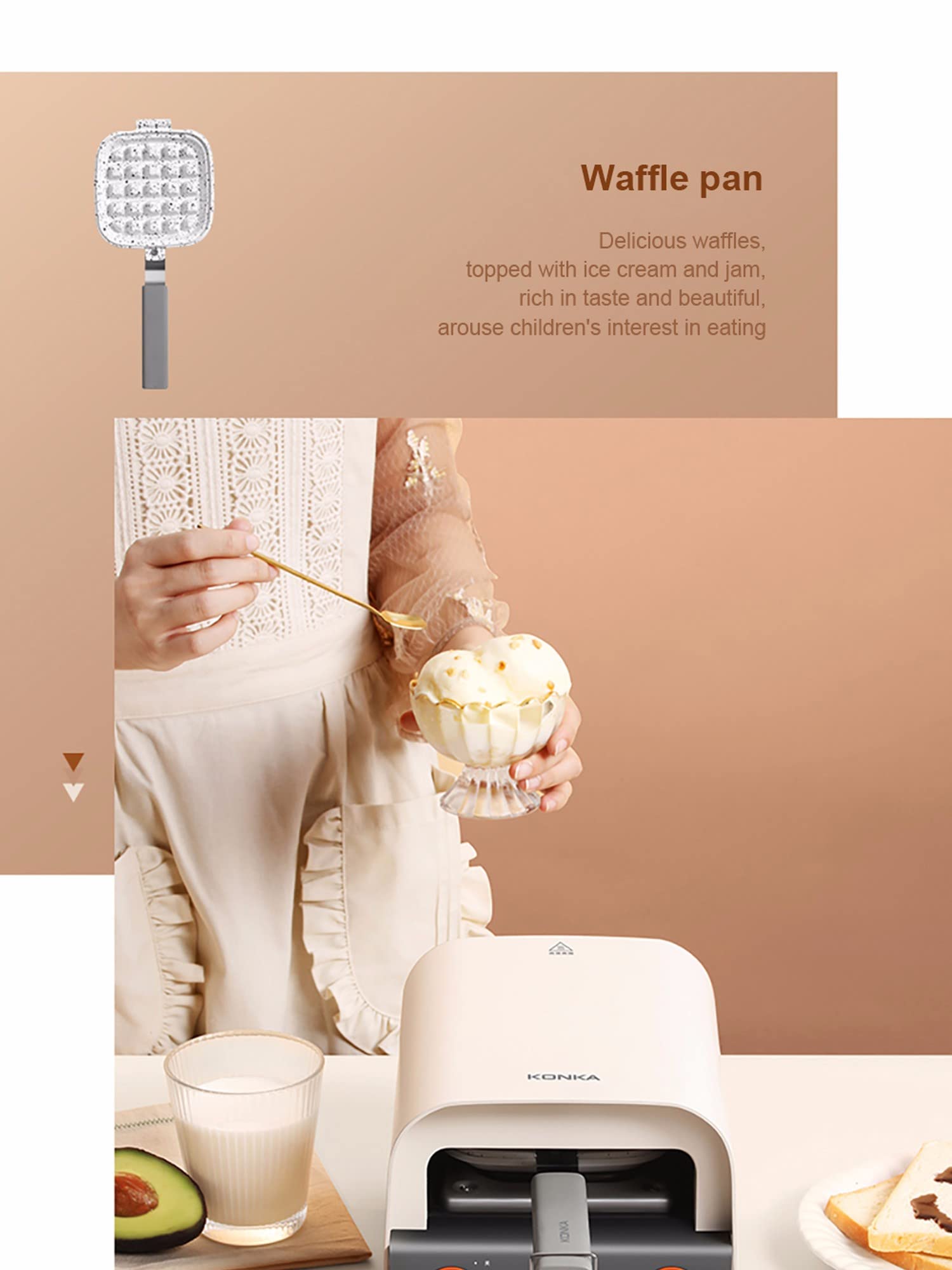 Italian Waffle Maker & Sandwich Press with Removable Non-Stick Plates - Easy to Clean & Use for Breakfast, Brunch, and Family Gatherings