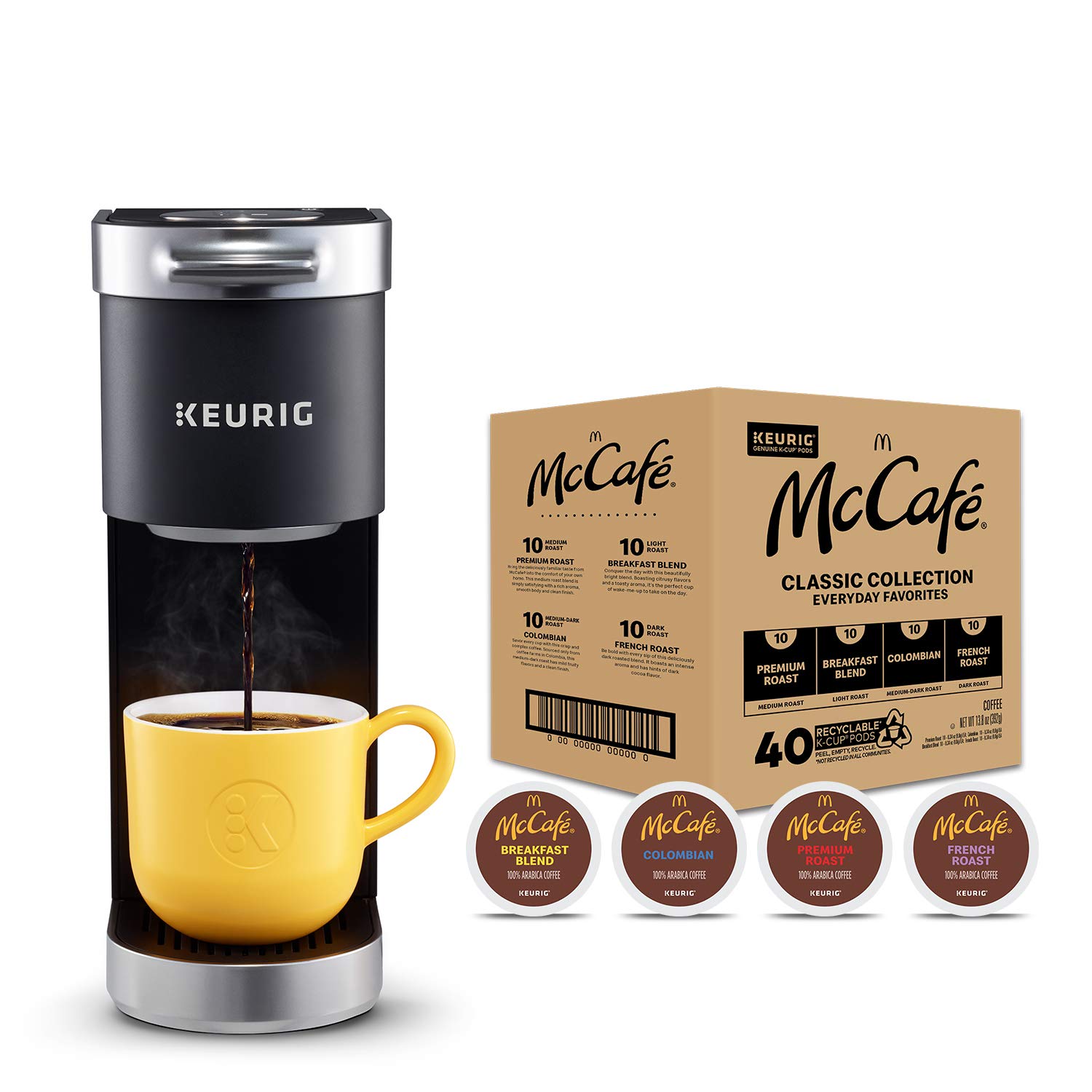 Keurig K-Mini Plus Single Serve Coffee Maker with McCafé Classic Collection Variety Pack (40 K-Cup Pods) - Compact Brewing for Home, Office & Dorm Use