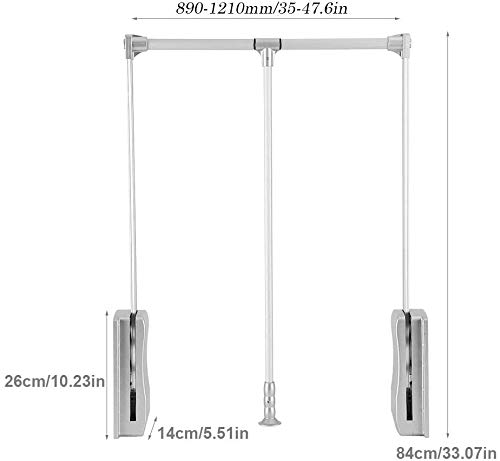 Adjustable Aluminum Pull Down Closet Rod 35-46.7 Inch - Heavy Duty Wardrobe Hanger Rail for Hanging Clothes, Lift Storage System with Side Mount Expanding Tubing - Perfect for Small Spaces, Closet Organization & Laundry Room Storage