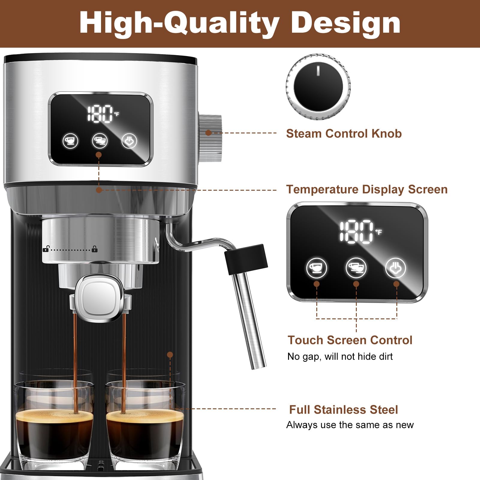 Geek Chef 20 Bar Espresso Machine - Fast Heating Automatic Coffee Maker for Latte & Cappuccino - Perfect for Home, Office & Coffee Shops