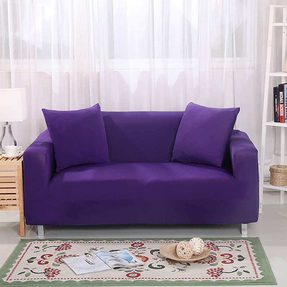 YOCASA Stretch Sofa Slipcover - Elastic Solid Purple Couch Cover for 1-4 Cushion Sectional (94-118 Inch) | Anti-Skid Universal Fit | Perfect for Living Room, Apartment & Home Decor