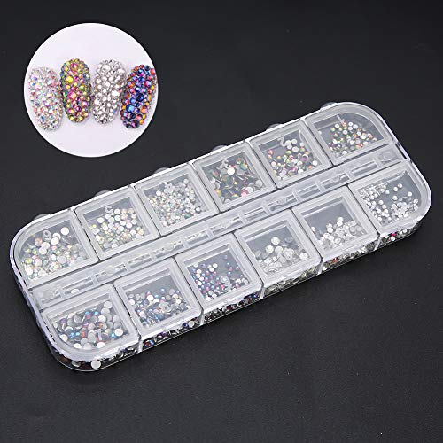 12 Grids Glitter Rhinestones for Nail Art - Professional Manicure Tool for Nail Decoration, DIY Nail Art Learners & Nail Salons (Rhinestone 4#) - Perfect for Party, Wedding & Special Occasion Nail Designs