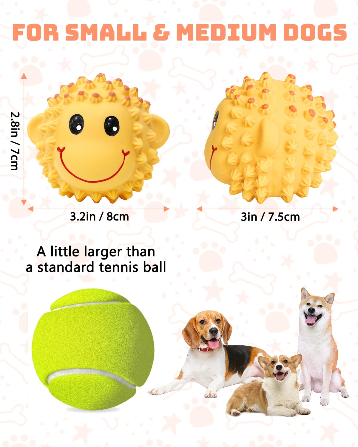 SCHITEC Squeaky Dog Toys - 2 Pack Spiky Rubber Balls for Small Dogs | Interactive Fetch Play & Teeth Cleaning