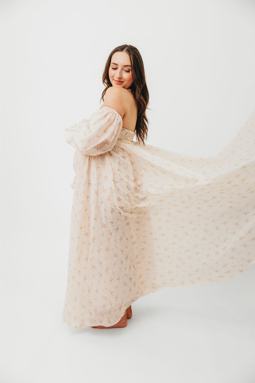 Delilah Maxi Dress with Train in Peach - Bump Friendly Maternity Dress (XS-3XL) | Perfect for Weddings, Baby Showers & Special Occasions